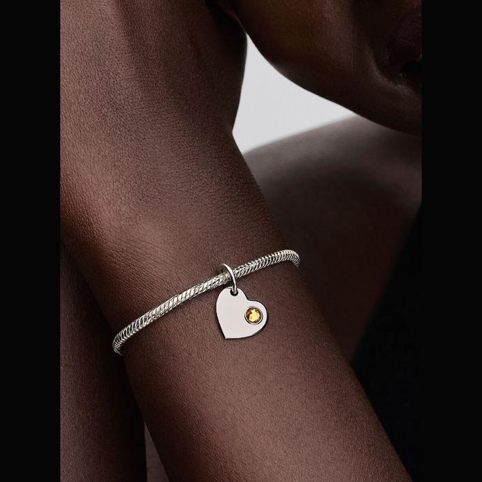 Charm Pendente Cuore con Pietra Miele Novembre