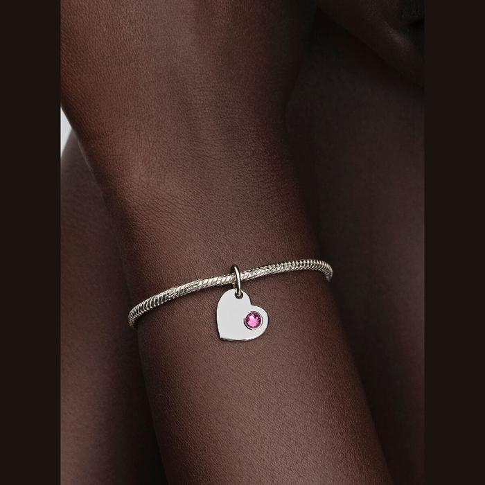 Charm Pendente Cuore con Pietra Rosa Scuro Ottobre