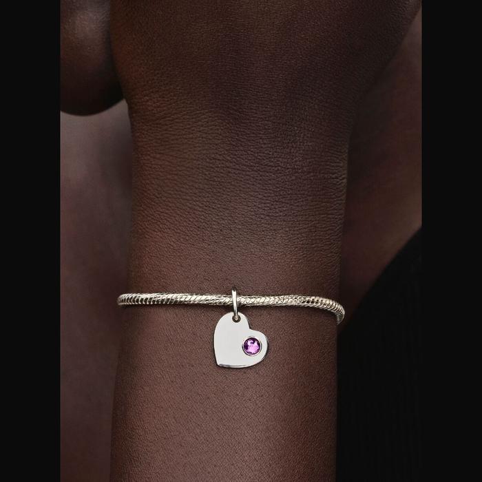 Charm Pendente Cuore con Pietra Viola Febbraio