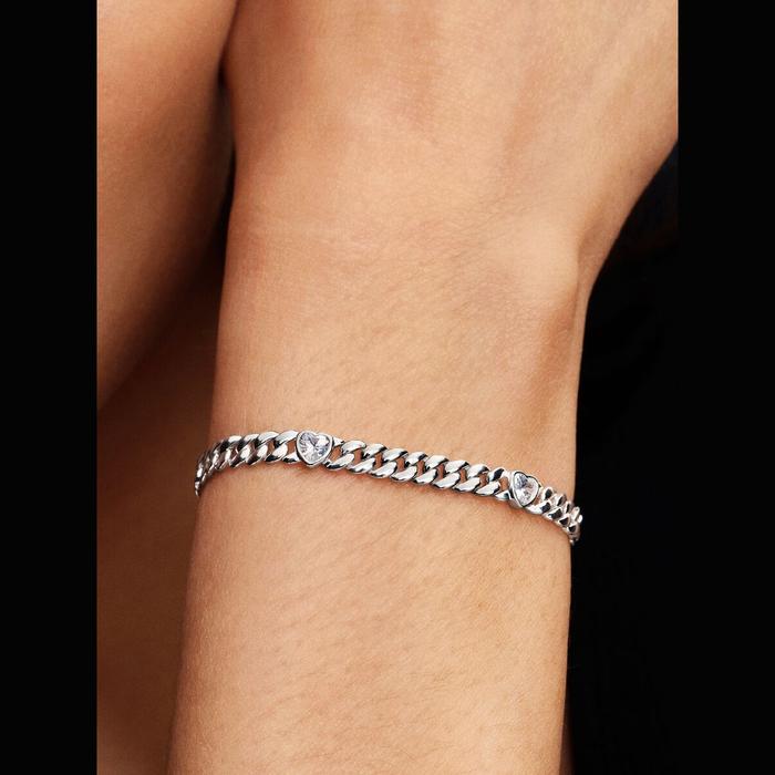 Bracciale Catena Maglia Cubana con Cuori
