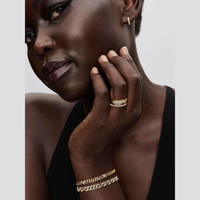 Bracciale Catena Maglia Cubana Bicolore con Pavè