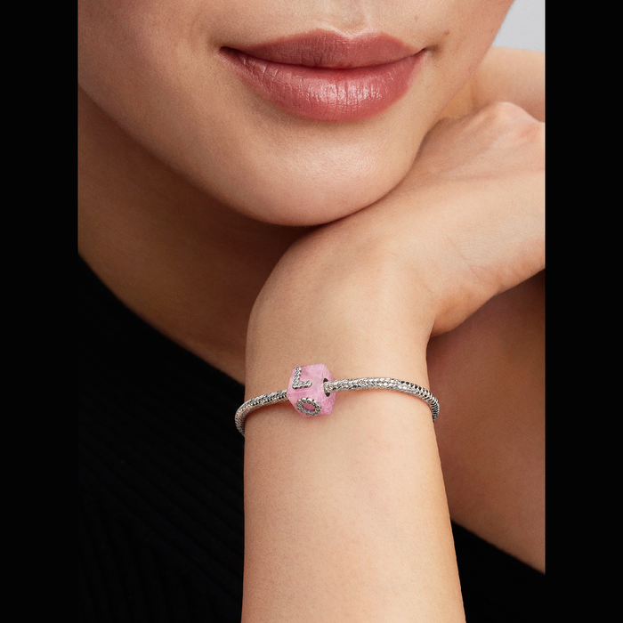 Charm Cubo Love Vetro di Murano Rosa