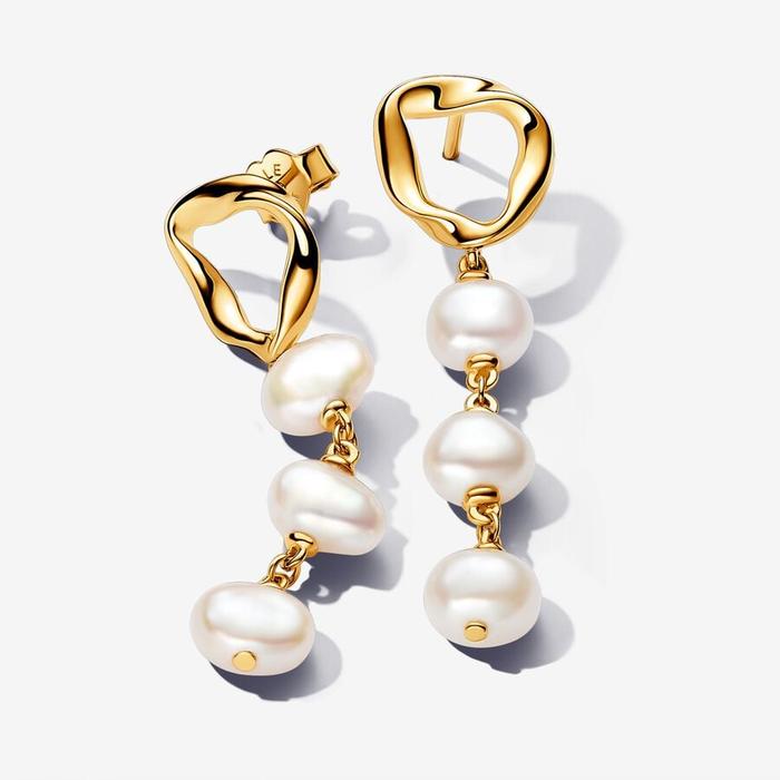 Boucles d'oreilles pendantes sinueuses avec perles de culture d'eau douce