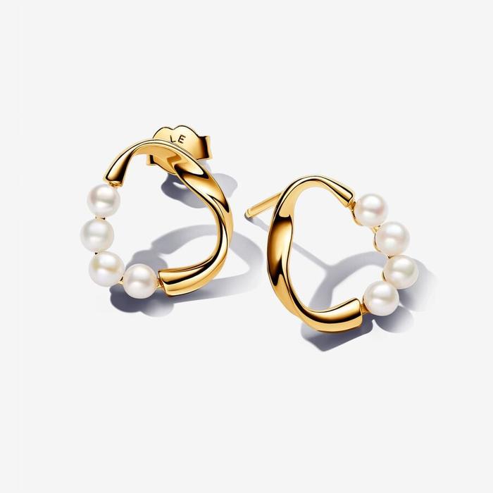 Boucles d'oreilles à ligne sinueuse circulaire avec perles de culture d'eau douce