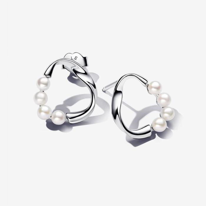 Boucles d'oreilles à ligne sinueuse circulaire avec perles de culture d'eau douce