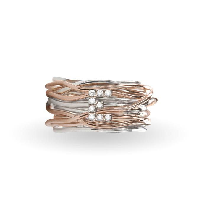 Filodellavita 13 strands in 925 Silver and 9kt Rose Gold and initial with Diamonds