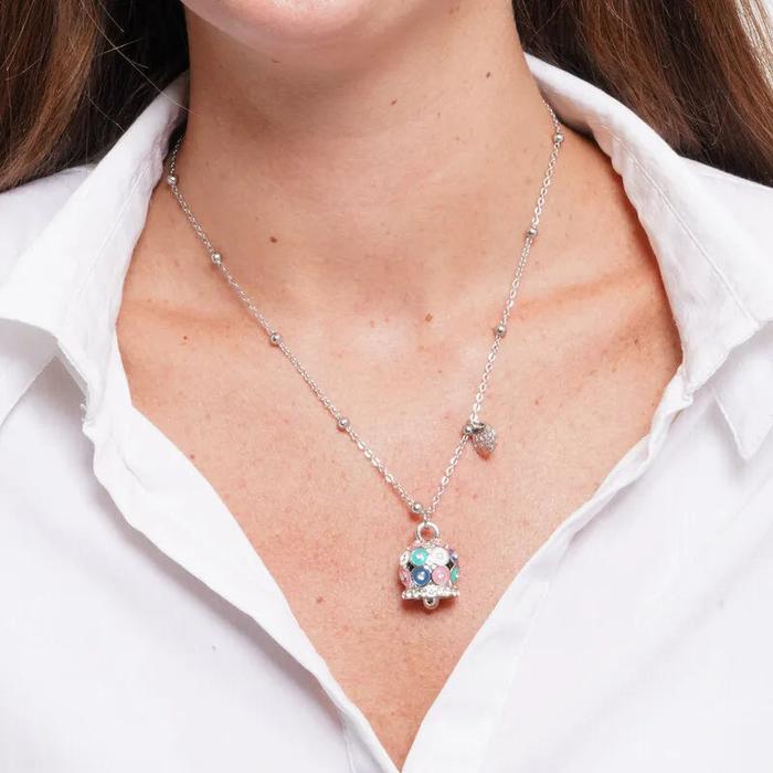 Collana in Acciaio campanella a pois multicolor e zirconi