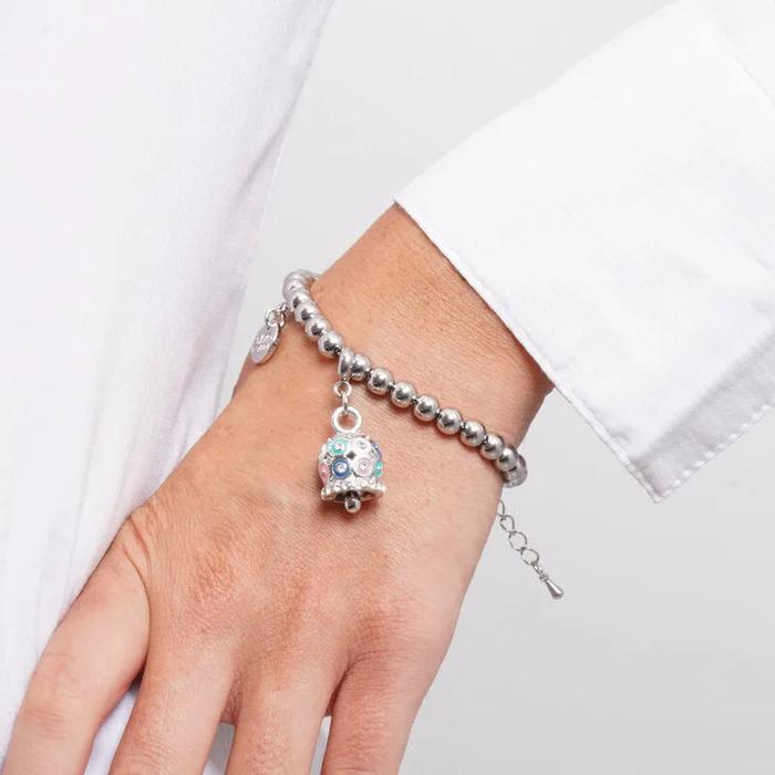 Bracciale in Acciaio campanella a pois multicolor e zirconi