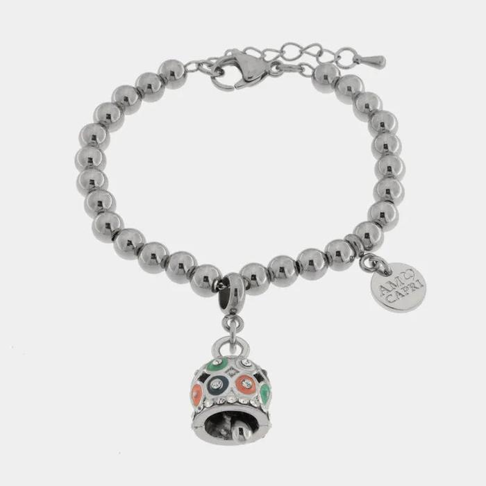 Bracciale in Acciaio campanella a pois multicolor e zirconi