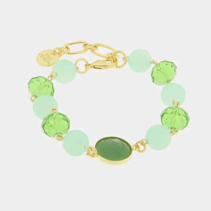 Bracciale in Metallo con cristallo e perle verdi