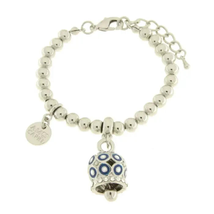 Bracciale in Metallo con campanella a pois blu e zirconi