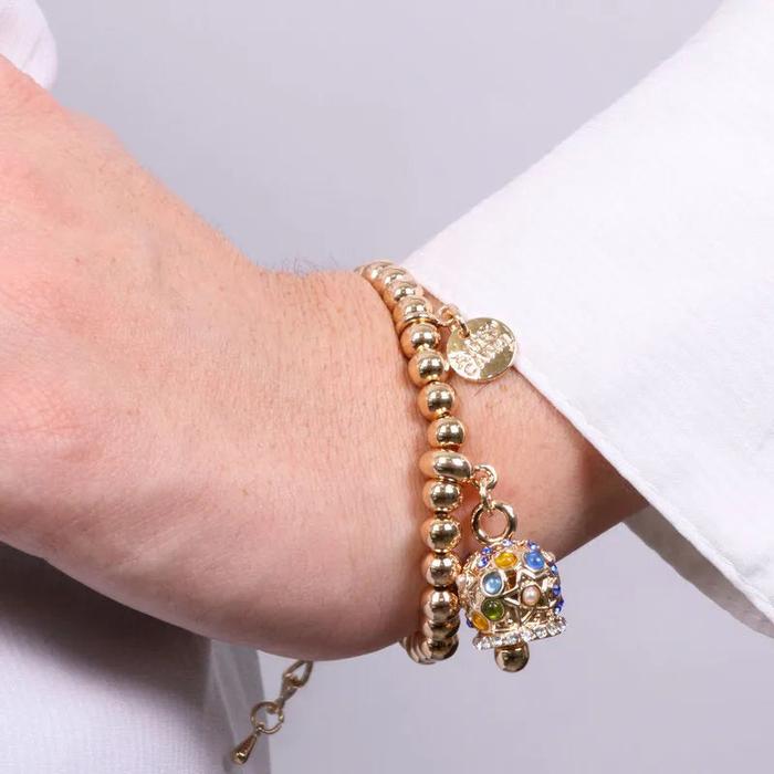 Bracciale in Metallo con campanella a pois  e zirconi multicolor