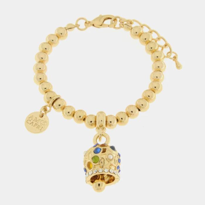 Bracciale in Metallo con campanella a pois  e zirconi multicolor