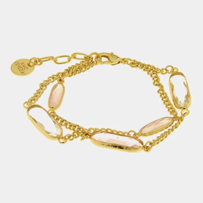 Bracciale in Metallo doppia catena con cristalli