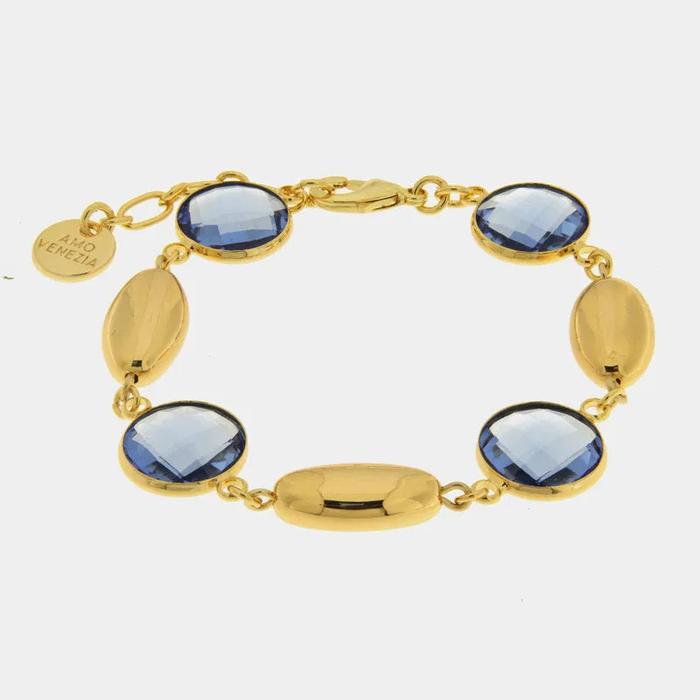 Bracciale in Metallo con sfere ovali e cristalli blu