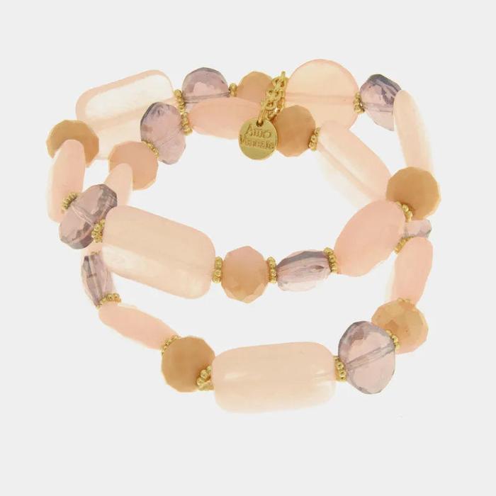 Bracciale in Metallo multifilo con cristalli rosa ispirati al vetro di Murano