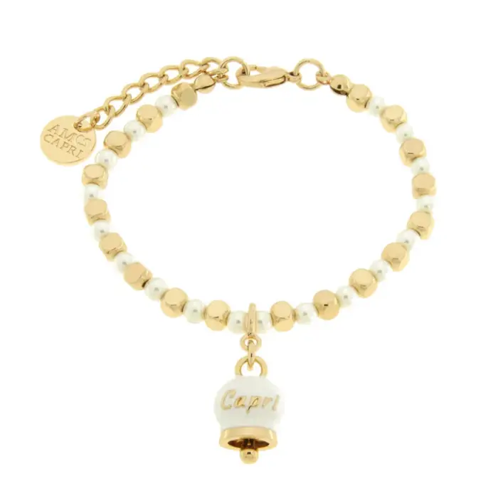 Bracciale in Metallo con sfere e campanella Capri bianca