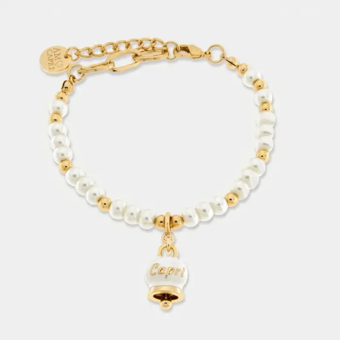 Bracciale in Metallo con sfere e campanella Capri bianca
