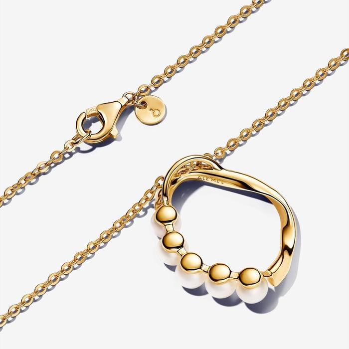 Sinuous Line Circle Necklace with Cultured Freshwater Pearls