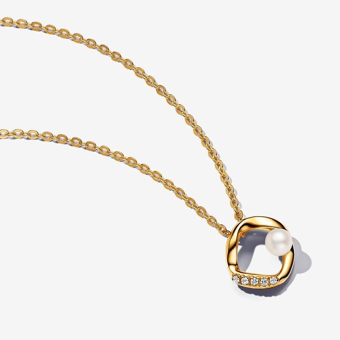 Collier Cercle Sinueux avec Perle de Culture d'Eau Douce et Pavé