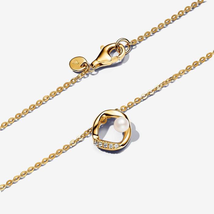 Collier Cercle Sinueux avec Perle de Culture d'Eau Douce et Pavé