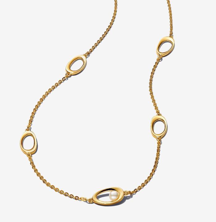 Collana Ovali Linea Sinuosa e Perla D'Acqua Dolce Coltivata