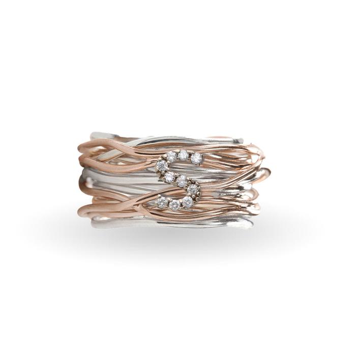 Filodellavita 13 strands in 925 Silver and 9kt Rose Gold and initial with Diamonds