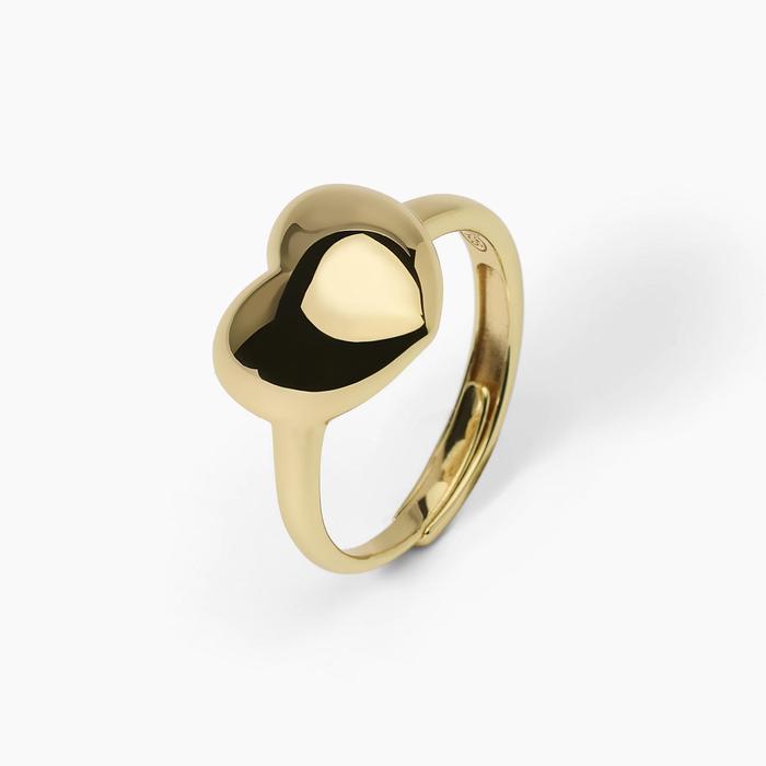 Chevalière avec cœur en argent plaqué or DON'T SAY LOVE