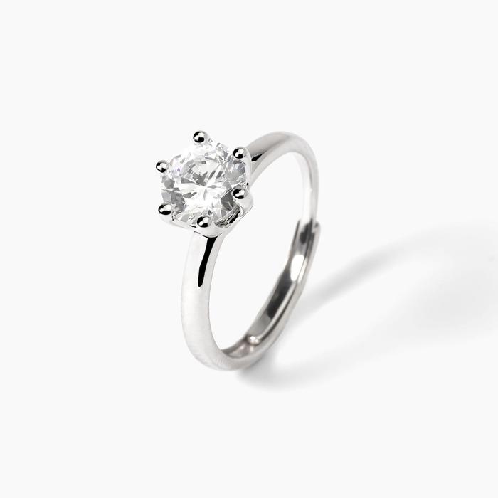 Anello in argento rodiato con zircone SOLITAIRE