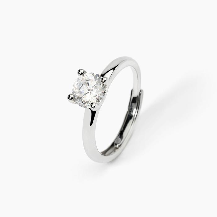 Anello solitario in argento rodiato con zircone SOLITAIRE