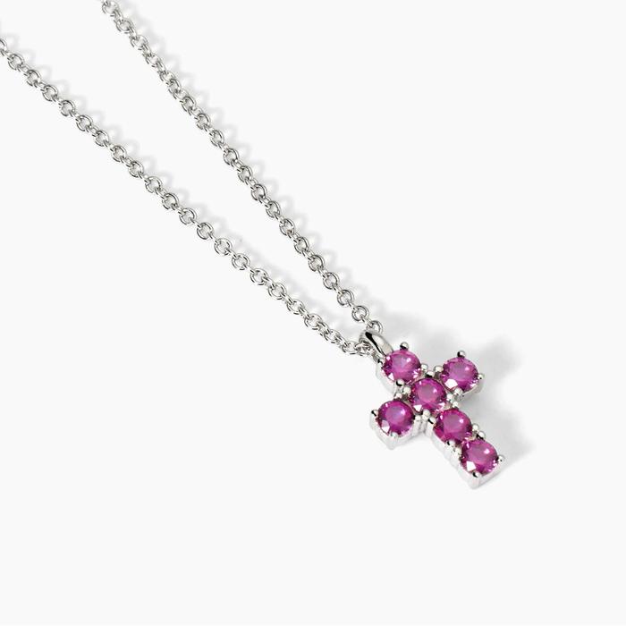 Collier ras du cou en argent avec pendentif croix et rubis synthétiques SOUTHERN CROSS