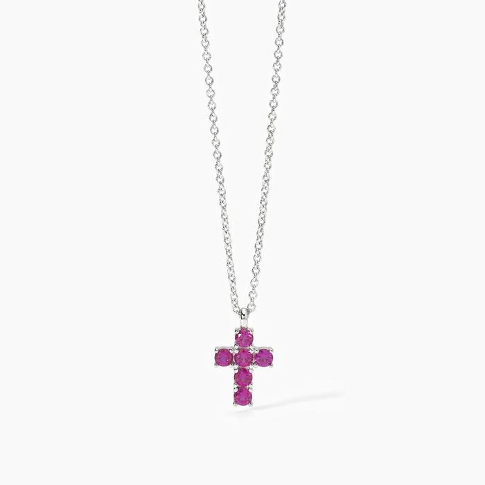 Collier ras du cou en argent avec pendentif croix et rubis synthétiques SOUTHERN CROSS