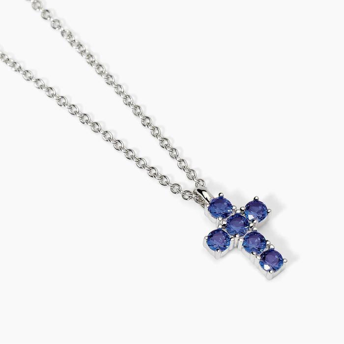 Collier ras du cou en argent avec pendentif croix et saphirs synthétiques SOUTHERN CROSS