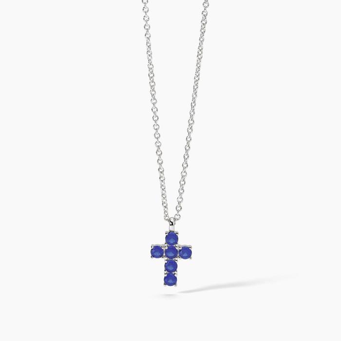 Collier ras du cou en argent avec pendentif croix et saphirs synthétiques SOUTHERN CROSS