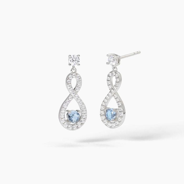 Orecchini in argento con infinito e acquamarina ENDLESS