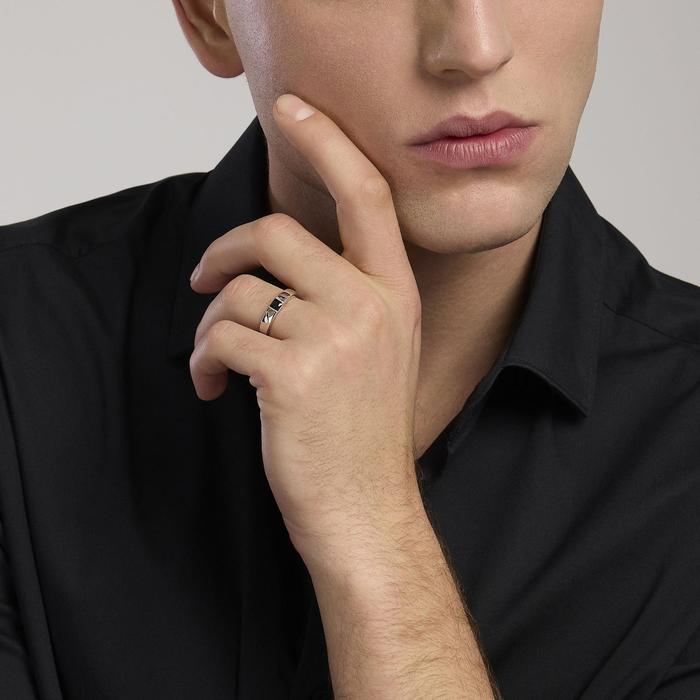 Iconic Black Zircon Men's Silver Ring
