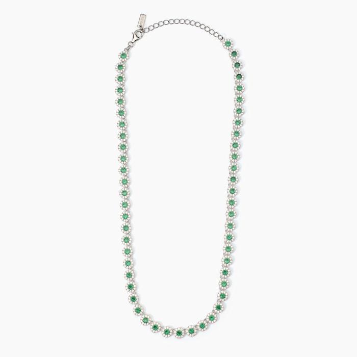 Collier tennis milanaisienne en argent avec émeraudes et zircones