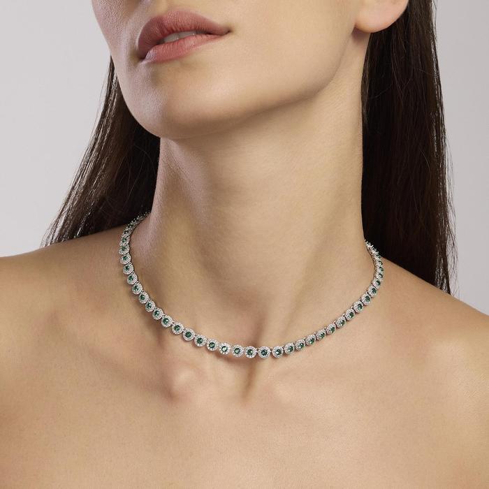 Collier tennis milanaisienne en argent avec émeraudes et zircones