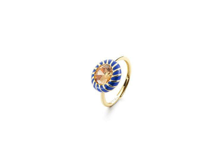 ANELLO SMALTO BLU ZIR.BEIGE