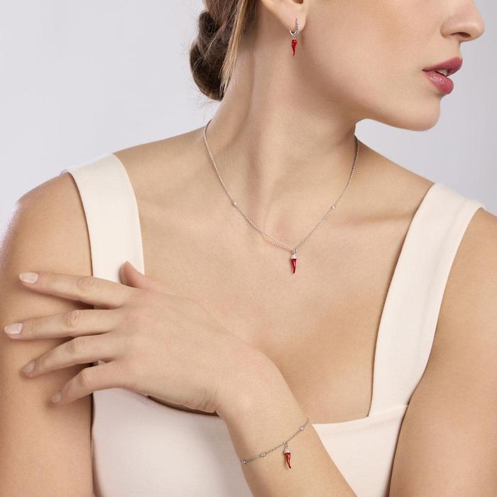 Bracciale in argento con cornetto smaltato Over the Luck