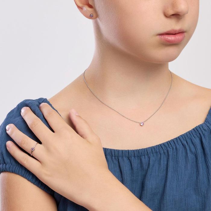 Anello da bambina con corindone rosa sintetico Shiny