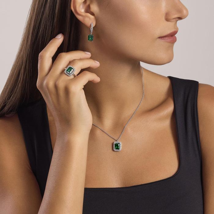 Anello con smeraldo sintetico e zirconi Desiderio Infinito