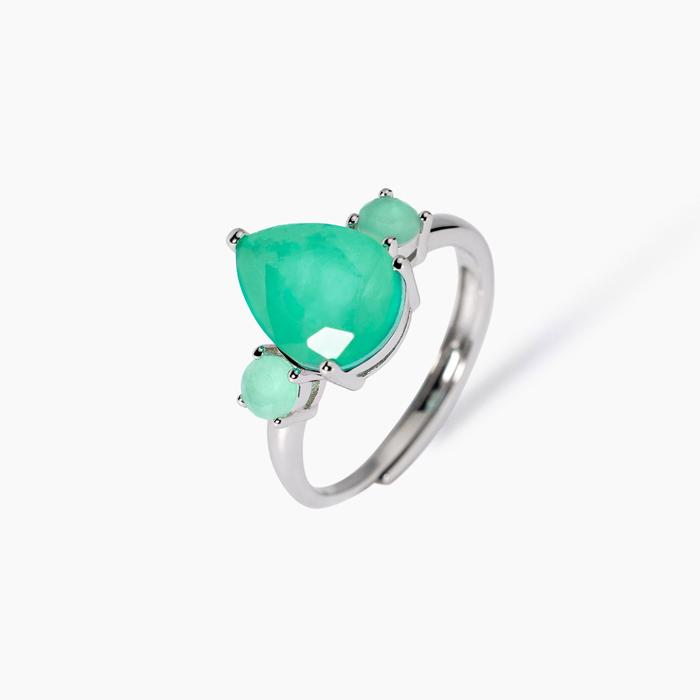Bague en pierre de fusion de verre vert Santorin