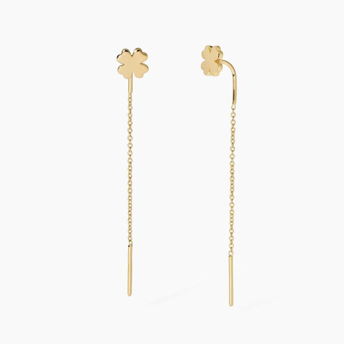 Boucles d'oreilles plaquées or avec trèfle à quatre feuilles brillant