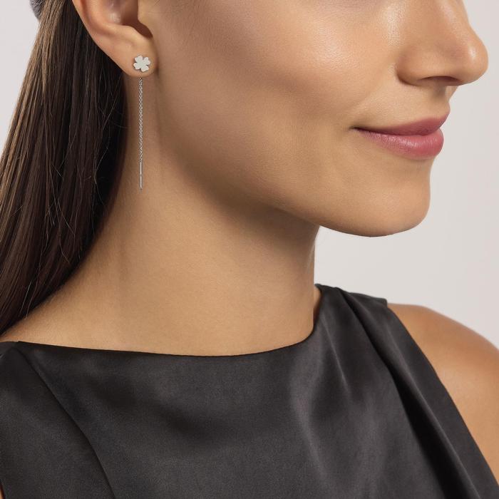 Boucles d'oreilles pendantes brillantes en forme de trèfle à quatre feuilles
