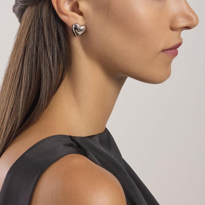 Don't Say Love Heart Shaped Silver Earrings