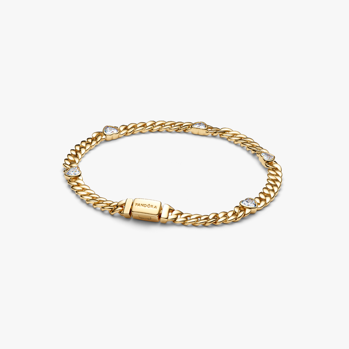 Bracciale Catena Maglia Cubana con Cuori