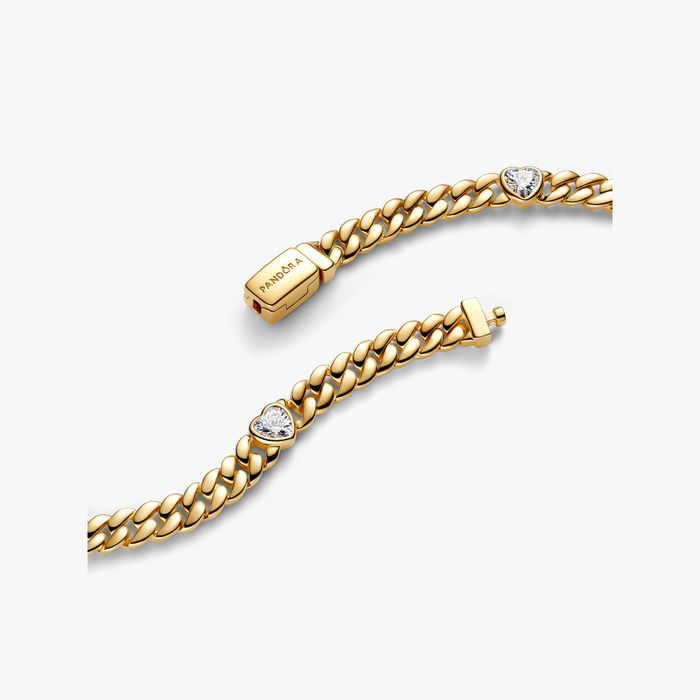 Bracciale Catena Maglia Cubana con Cuori