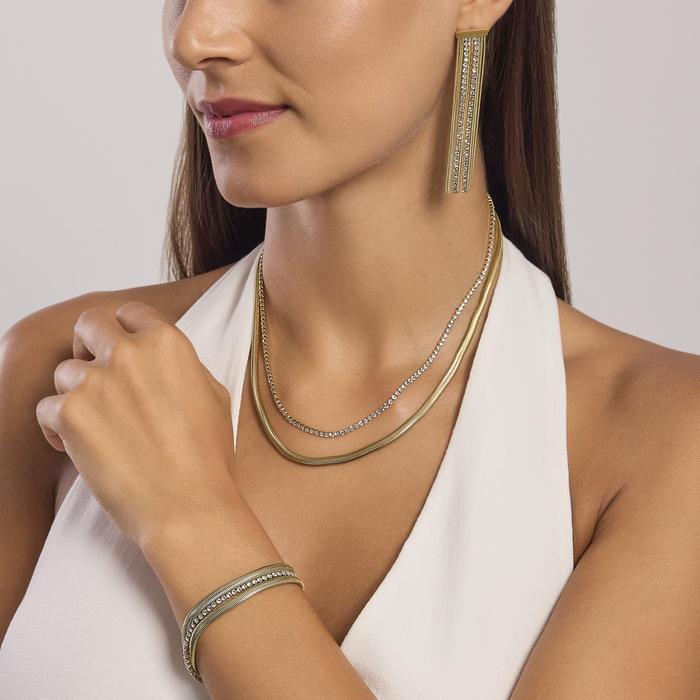 Bracciale dorato con doppia catena e tennis