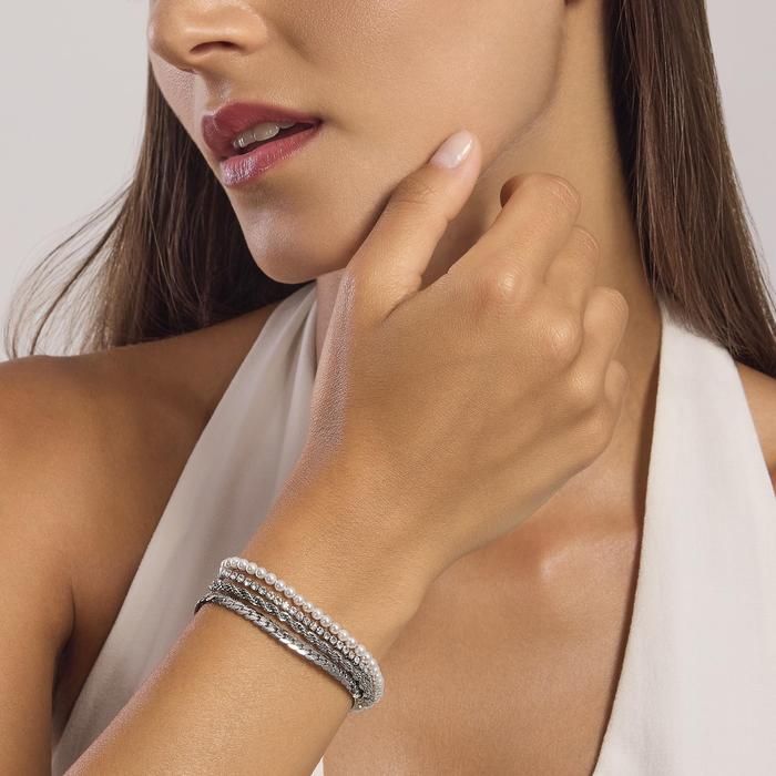 Bracciale catene con perle e tennis di cristalli bianchi Style 08